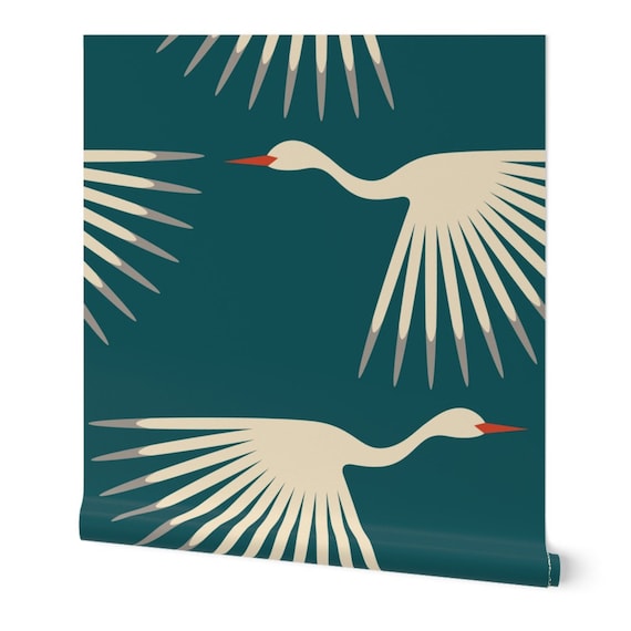 Art Deco Cranes by katerhees Teal Art Deco Crane Fly Long Neck Wings Sunburst Cotton Sateen Tablecloth by Spoonflower Birds Tablecloth