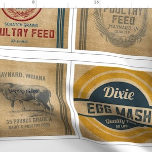 Grain Sack Fabric - Farmhouse Grain Sack by farmhousedesigns - Vintage Style Farmhouse Labels Food Label Fabric by the Yard by Spoonflower