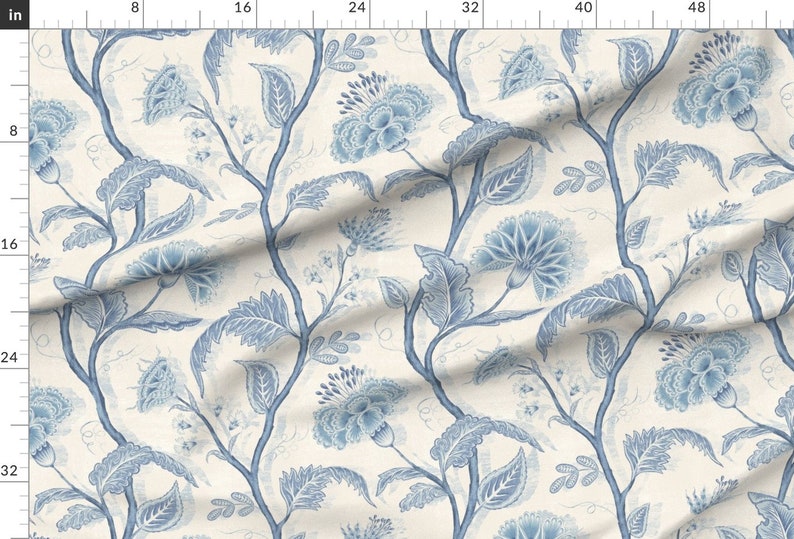 Blue Floral Chintz Upholstery Fabric Indienne Vine by Etsy