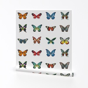 Schmetterlinge Tapete - Große Schmetterlinge von Angelaanderson - Blau Rot Individuell bedruckte entfernbare selbstklebende Tapetenrolle von Spoonflower