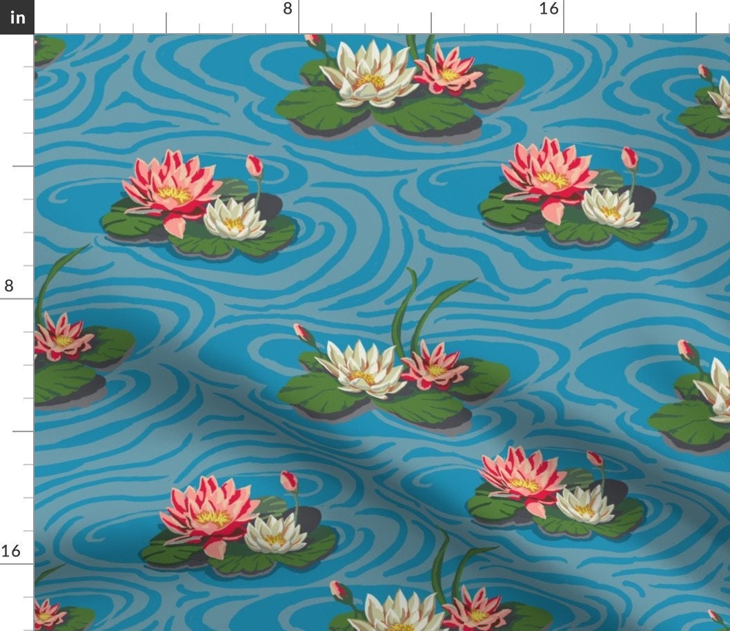 Paint By Numbers Blue Waterlilies Fabric Water Lilies By Etsy