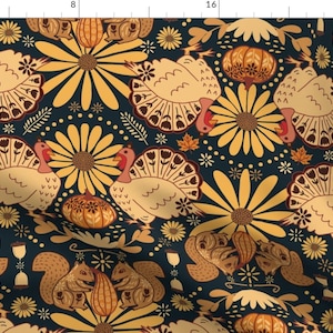 Fall Holiday Damask Fabric - Thanksgiving Feast Damask  by carlkalo - Thanksgiving Floral Seasonal Turkey Fabric by the Yard by Spoonflower
