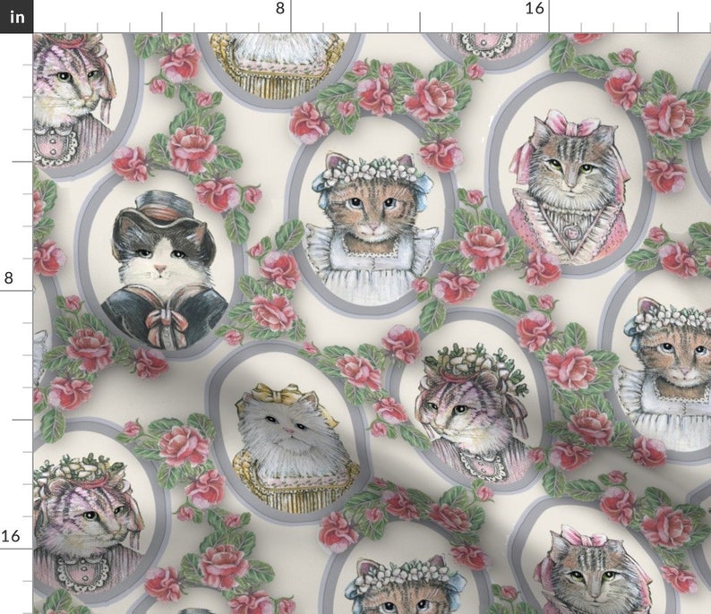 Victorian Cat Portraits Fabric Vintage Victorian Cats With Etsy