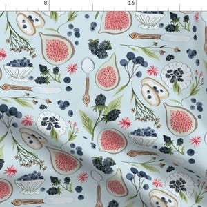 Whimsical Watercolor Fruits Fabric - Blueberry Breakfast By Thestorysmith - Vintage Figs Food Cotton Fabric by the Yard with Spoonflower