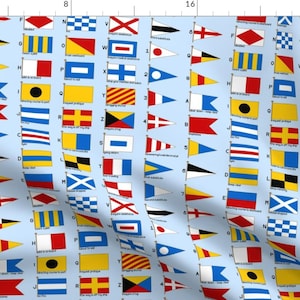 Nautical Flag Fabric - Nautical Signalling Flags By Sef -Nautical Signal Flags Sailing Beach Blue Cotton Fabric By The Yard With Spoonflower