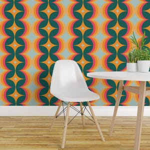 Retro Stripe Peel and Stick Wallpaper -  1970s Hippie Boho 70s Throwback - Removable Wall Decor Art - Retro Medium Scale by annhurleydesign