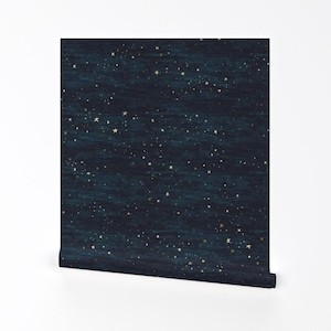 Stars Wallppaer - Nachthimmel Sterne mitternachtsblau By At The Cottage - Schlafenszeit Kinder Himmel Entfernbare selbstklebende Tapetenrolle von Spoonflower