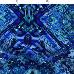 Computer Fabric - Circuit Board Blue By Craftyscientists - Computer Circuit Board Blue Green Cotton Fabric By The Yard With Spoonflower