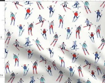 Skiing Winter Snowy Fabric - Downhill Skiers By Kee Design Studio - Ski Slopes Winter Pattern Cotton Fabric By The Yard With Spoonflower