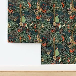 Fairy Tale Removable Peel and Stick Wallpaper - Enchanted Forest Foxes - Wall Art Wall Decor - Whimsical Wonderland by gaiamarfurt image 5