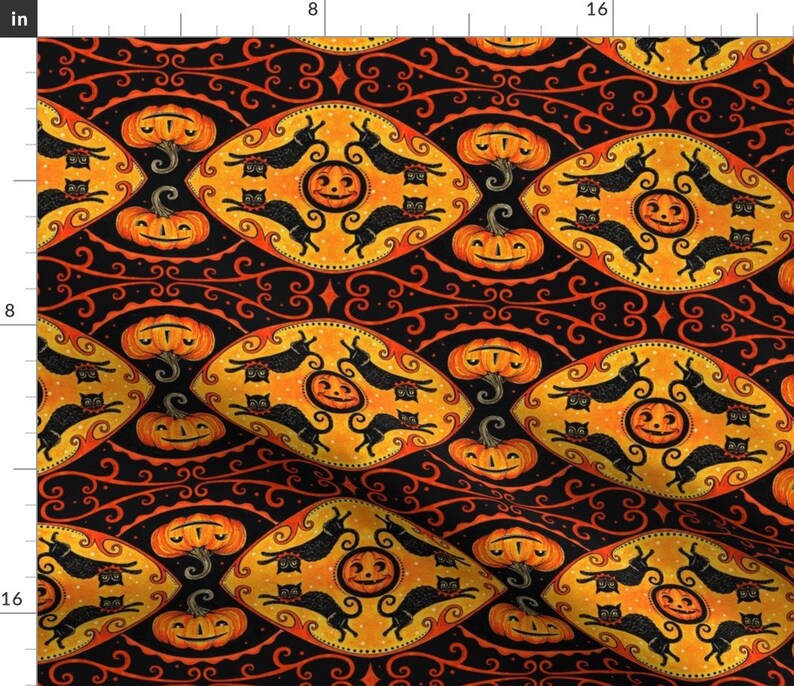 Vintage Halloween Fabric Jumping Cat by Johannaparkerdesign Etsy
