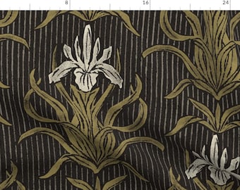 Traditional Fabric - Art Nouveau Iris by apostrofodesign - Botanical Art Deco Hand Drawn Eclectic Brown Fabric by the Yard by Spoonflower