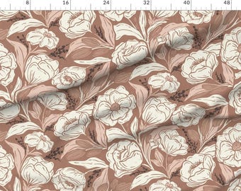 Tela de satén extra ancha vintage con estampado floral bohemio botánico en tonos tierra, cortada a medida, estilo granja crema floral, de alderandbirchstudio