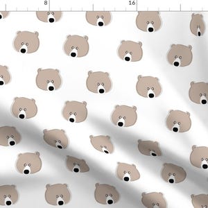 Brown Bear Illustration Fabric - Happy Days Bear Face Brown By Michellemanolov - Bear Doodle Cotton Fabric By The Yard With Spoonflower