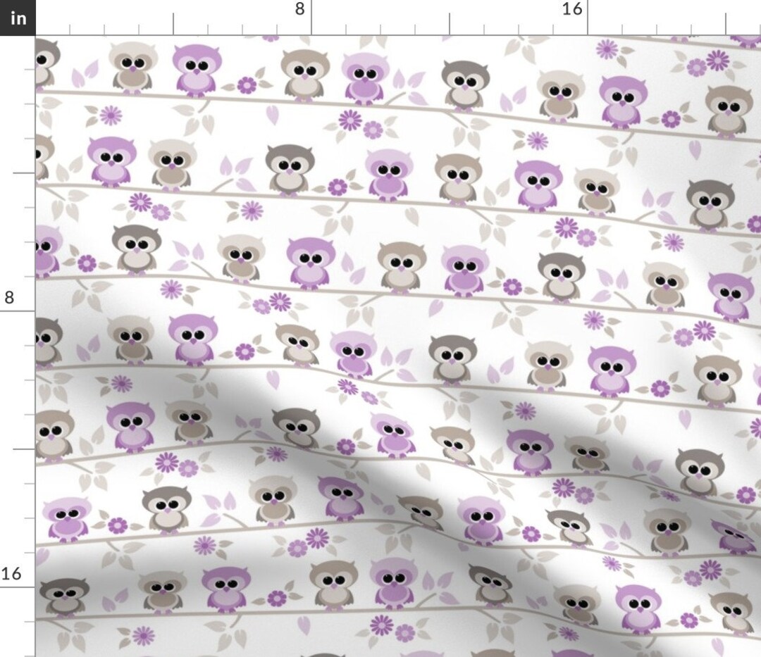 Purple Owl Fabric Baby Owls in Purple by Heleenvanbuul Modern Woodland ...