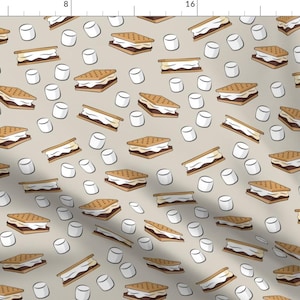 S&#39;mores Fabric - S&#39;Mores With Marshmallows Beige By Littlearrowdesign - Beige S&#39;mores Marshmallow Cotton Fabric By The Yard With Spoonflower