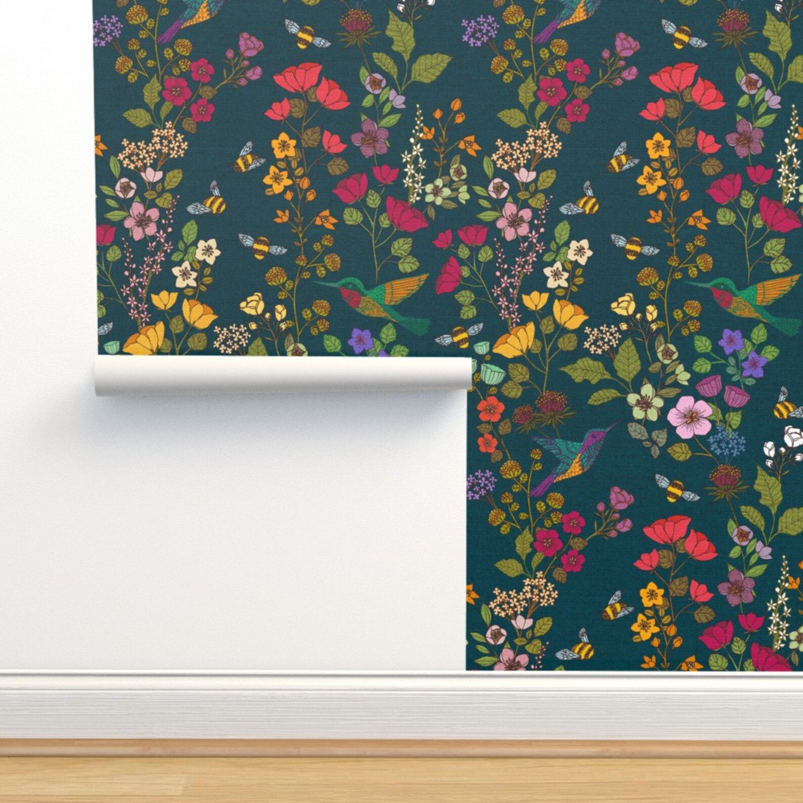 Pollinators Wallpaper Hummingbirds and Bees forest by - Etsy