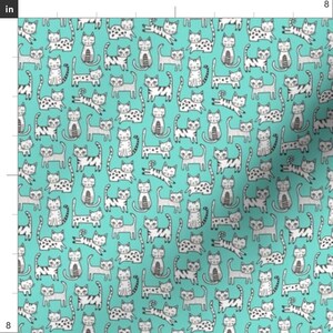 Cats Fabric - Cats On Mint Tiny Small By Caja Design - Cats Stripe Dots Mint Gray White Black Cotton Fabric By The Yard With Spoonflower image 3