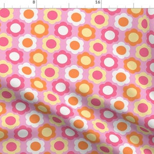 Retro Fabric - Retro Flowers Geometric By Riveroakstudio - 60s 70s Pink Groovy Happy Geo Floral Cotton Fabric By The Yard With Spoonflower