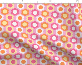 Retro Fabric - Retro Flowers Geometric By Riveroakstudio - 60s 70s Pink Groovy Happy Geo Floral Cotton Fabric By The Yard With Spoonflower