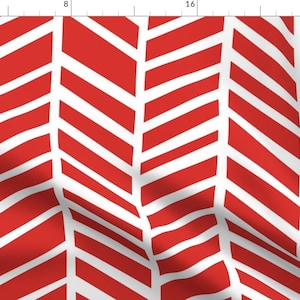 Herringbone Fabric - Herringbone Poppy Red By Friztin - Herringbone Red White Modern Home Decor Cotton Fabric By The Yard With Spoonflower
