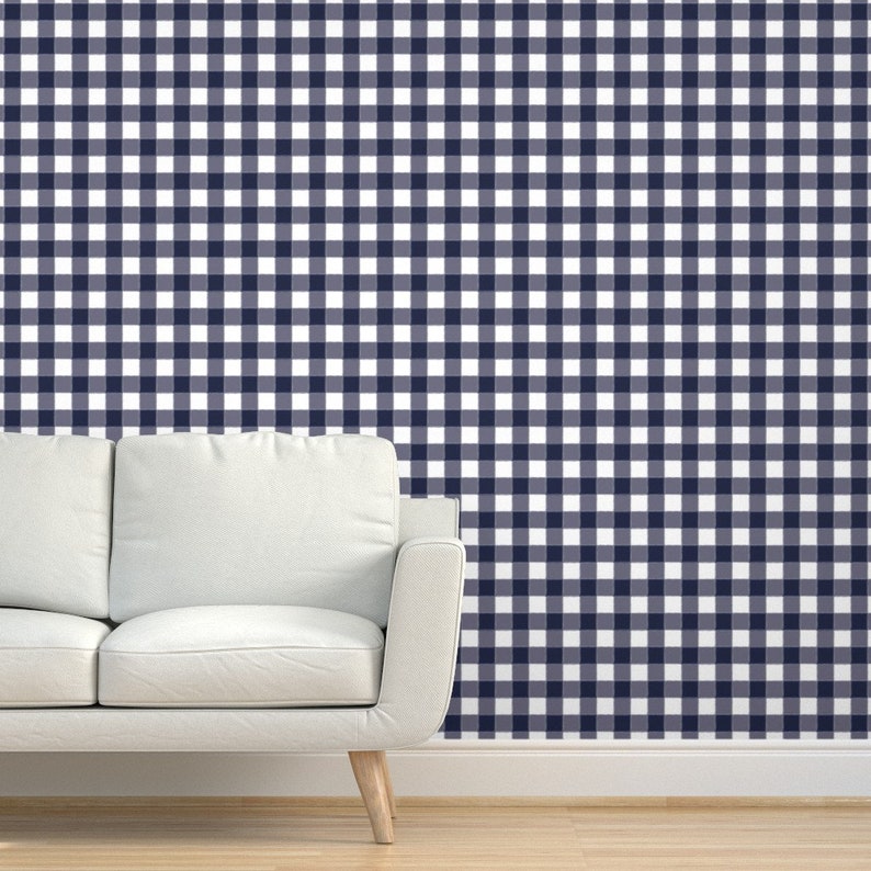 Navy Gingham Wallpaper Small Navy Gingham By Sugarfresh Etsy
