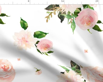 Roses Fabric - 21" Floral Swan Mix Match Print 2 By Shopcabin - Roses Cottage Chic Pink Green Cotton Fabric By The Yard With Spoonflower