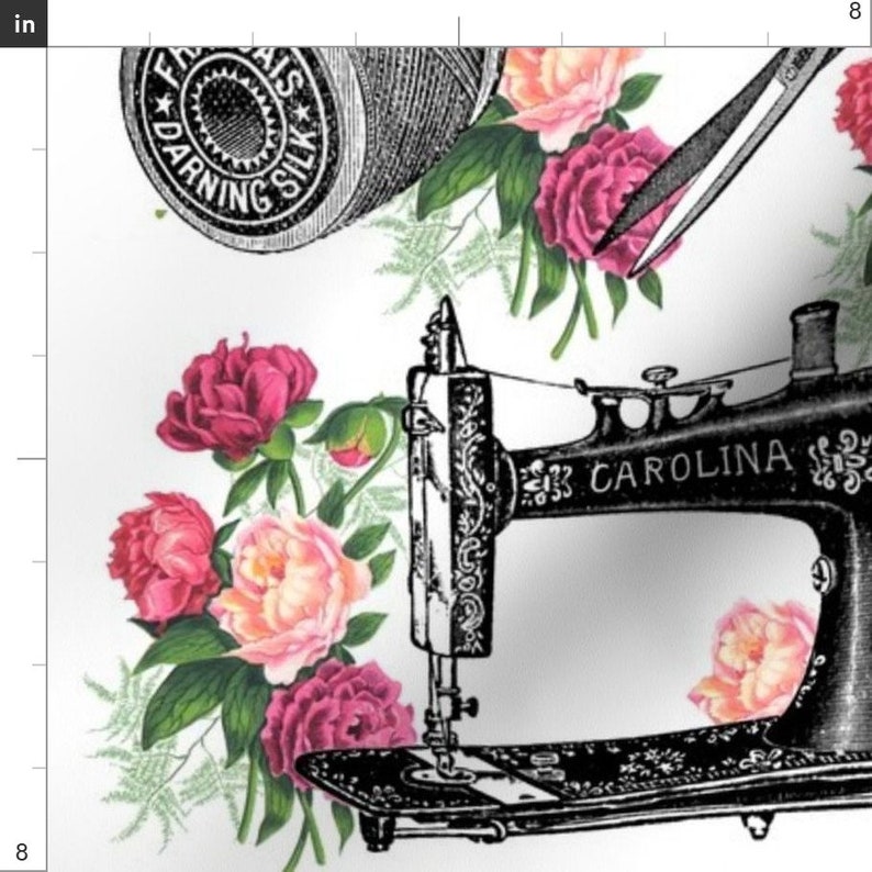 Vintage Sewing Machines Fabric vintage Sewing and Roses by Etsy