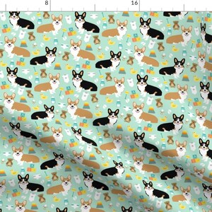Baby Corgi Fabric - Corgis And Babies Fabric By Petfriendly - Baby Nursery Decor Corgi on Mint Cotton Fabric By The Yard With Spoonflower immagine 1