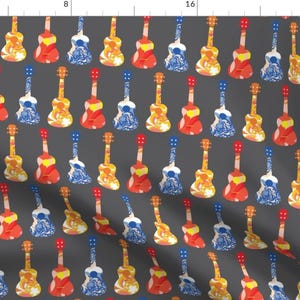 Ukulele Fabric - Ukuleles - Bright By Owlandchickadee - Ukulele Instruments Gray Red Blue Yellow Cotton Fabric By The Yard With Spoonflower