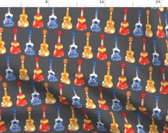 Ukulele Fabric - Ukuleles - Bright By Owlandchickadee - Ukulele Instruments Gray Red Blue Yellow Cotton Fabric By The Yard With Spoonflower