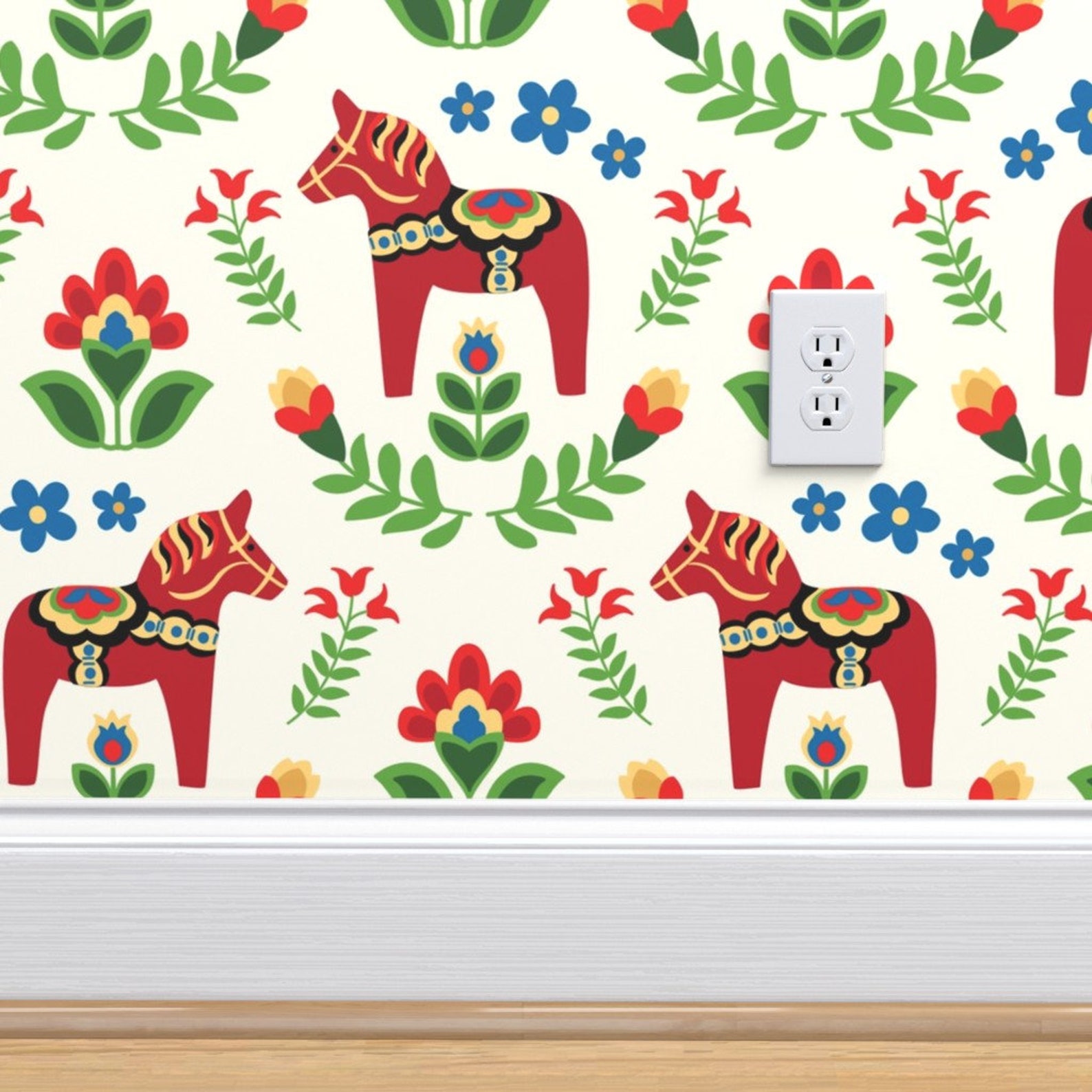 Dala Horse Wallpaper Swedish Folk Dala Horses by | Etsy