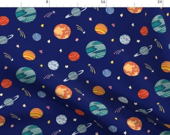 Outer Space Fabric - Planets By Lprspr - Planets Solar System Universe Galaxy Cotton Fabric By The Yard With Spoonflower