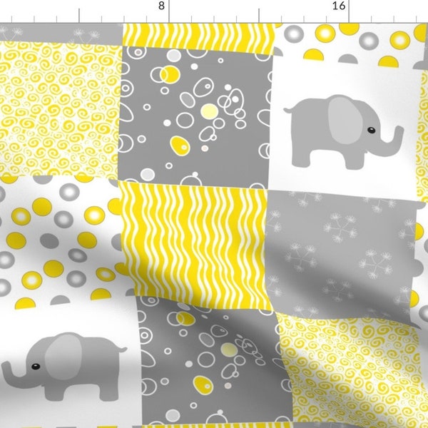 Elephant Fabric - Yellow Elephant Quilt By Bodabe - Elephant Cheater Quilt Yellow Gray Nursery Cotton Fabric By The Yard With Spoonflower