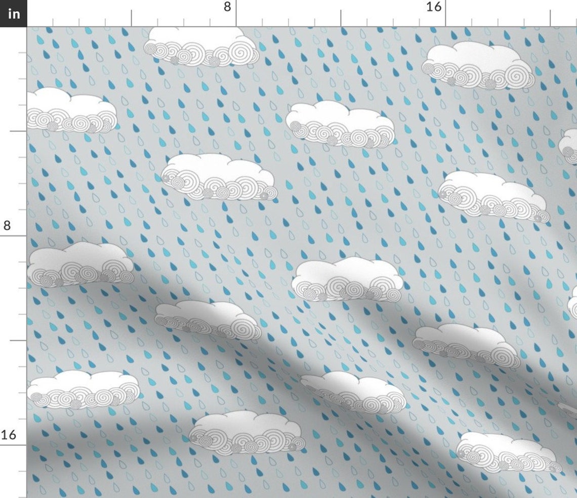 Rain Fabric Rainy Days By Wildnotions Rainy Day Clouds Etsy France