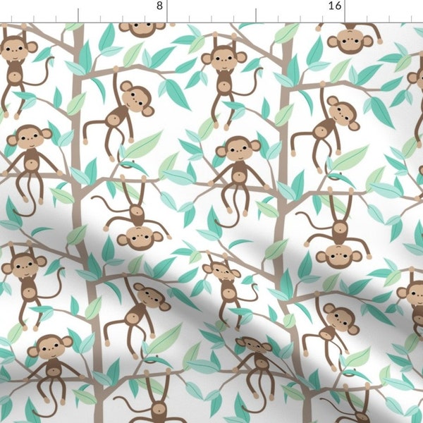 Monkey Fabric - Monkey Jungle By Heleenvanbuul - Baby Monkies Modern Nursery Decor Cotton Fabric By The Yard With Spoonflower