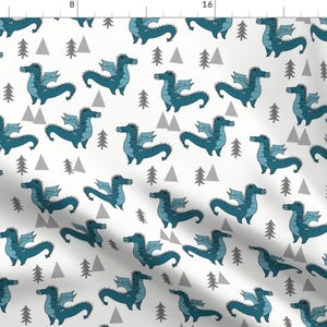 Dragon Fabric - Dragon Fabric Quirky Kids Illustration Teal By Andrea Lauren - Baby Boy Nursery Cotton Fabric by the Yard with Spoonflower