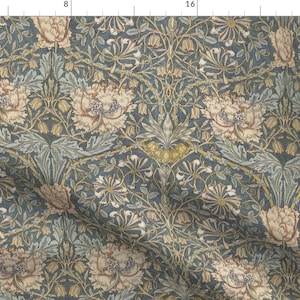 Arts And Crafts Fabric - Morris Neutral by peacoquettedesigns - English Garden Honeysuckle Floral Damask Fabric by the Yard by Spoonflower