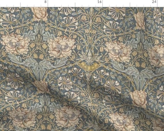 English Garden Fabric - Floral Damask Morris Neutral by peacoquettedesigns - Honeysuckle Floral Damask Fabric by the Yard by Spoonflower