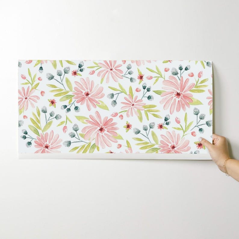 Floral Wallpaper - Amelia - Watercolor Floral Pink By Heatherdutton - Custom Printed Removable Self Adhesive Wallpaper Roll by Spoonflower image 9