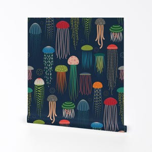 Jellyfish Peel and Stick Wallpaper - Nautical Underwater Sea Life Ocean Animals - Removable Wall Decor Art - Just Jellies by katerhees image 2