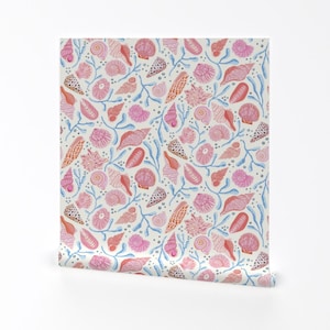 Kustschelpen verwijderbaar Peel-and-Stick behang - koraalroze strand zomer jumbo schaal - muurkunst muurdecoratie - roze schelpen van vivdesign
