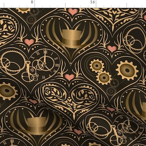 Steampunk Valentine Fabric - Golden Steampunk Love By Robinpickens - Steampunk Valentine Cotton Fabric By The Yard With Spoonflower