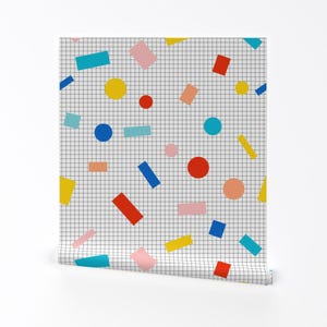 Retro Wallpaper - Color Block Grid By Louisemargaret - Retro 80s Grid Custom Printed Removable Self Adhesive Wallpaper Roll by Spoonflower image 2