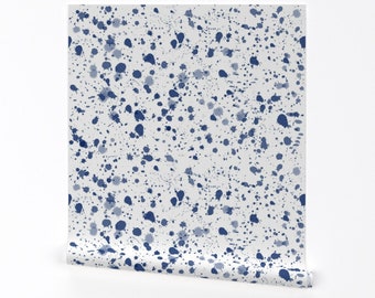 Ink Splatter Wallpaper - Splat In Indigo By Danika Herrick - Blue Ink Custom Printed Removable Self Adhesive Wallpaper Roll by Spoonflower