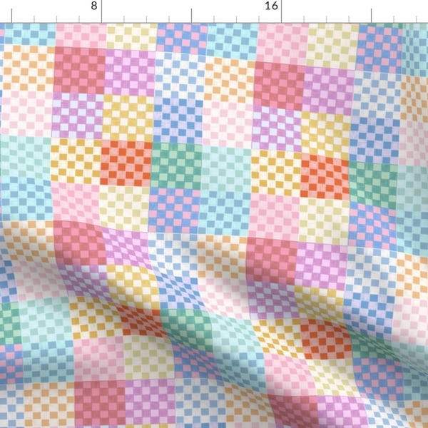 Summer Checkerboard Apparel Fabric - Alice Check Summer by schatzibrown - Coastal Whimsical Fun Cute Clothing Fabric by Spoonflower