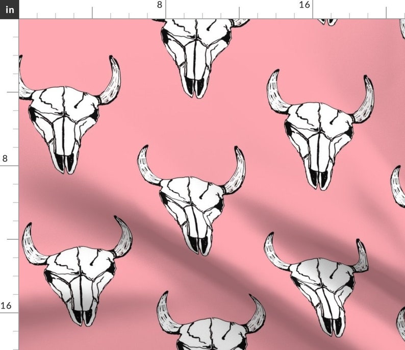 Bull Skull Fabric Bull Skull Pink Large by Kelly Korver - Etsy