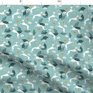 Greyhound Fabric - Greyhound And Buttterfly By Lobitos - Light Blue Green Dog Animals Show-dog Cotton Fabric By The Yard With Spoonflower