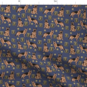 German Shepherd Fabric - German Shepherd Police Badge Dog K9 Unit Fabric - Blue By Petfriendly - Cotton Fabric by the Yard with Spoonflower