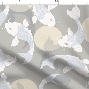 Carp Koi Fish Fabric - Koi Fish Pattern 004 By Bluelela - Carp Koi Fish Japanese Shadow Moon Gray Cotton Fabric By The Yard With Spoonflower